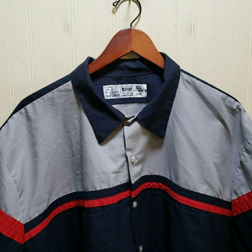Red Kap Shirt Mens 3XL Blue Colorblock Short Sleeve Work Uniform Button-Up